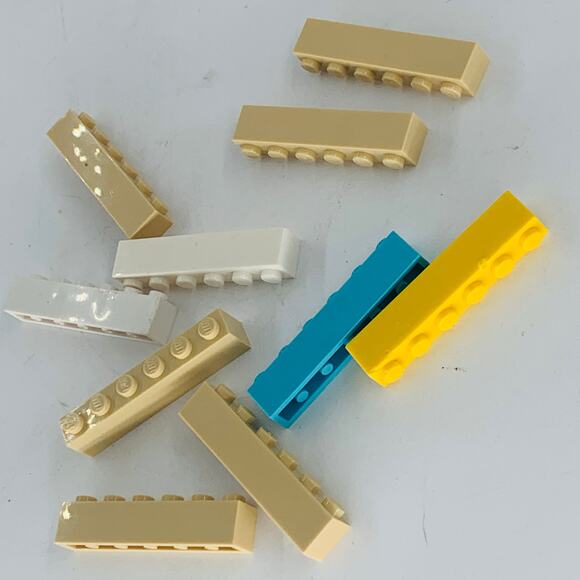 LEGO 1x6 Bricks Tile Bulk Lot of 10 Multicolor Building Blocks White Blue Tan - Picture 3 of 6